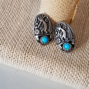 Vintage Native Sterling Turquoise Dancing Man Ear…